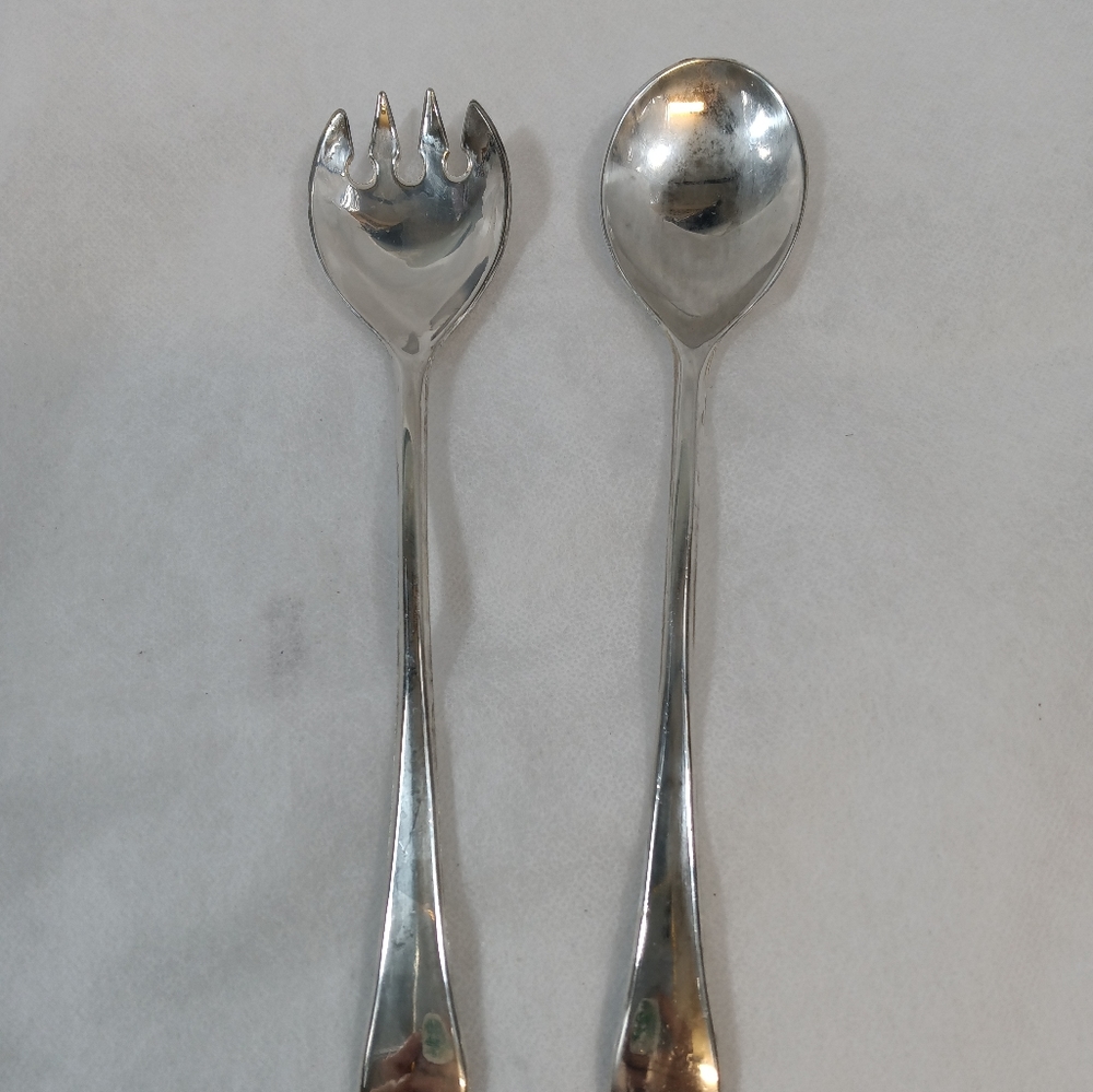 Silver plated Serving Set Long Handled Fork And Spoon Classic Lines Italy